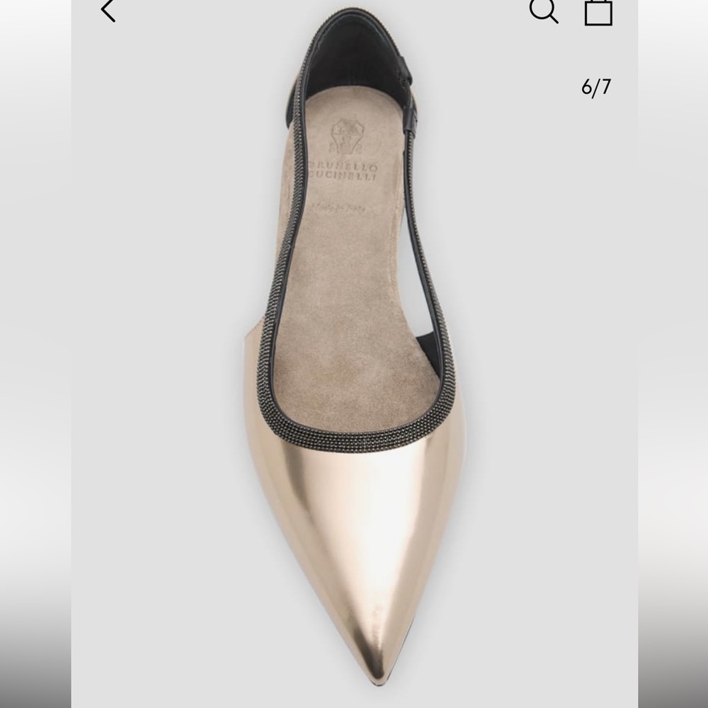 Brunello Cucinelli Metallic Monili Open-Side Ballerina Flats